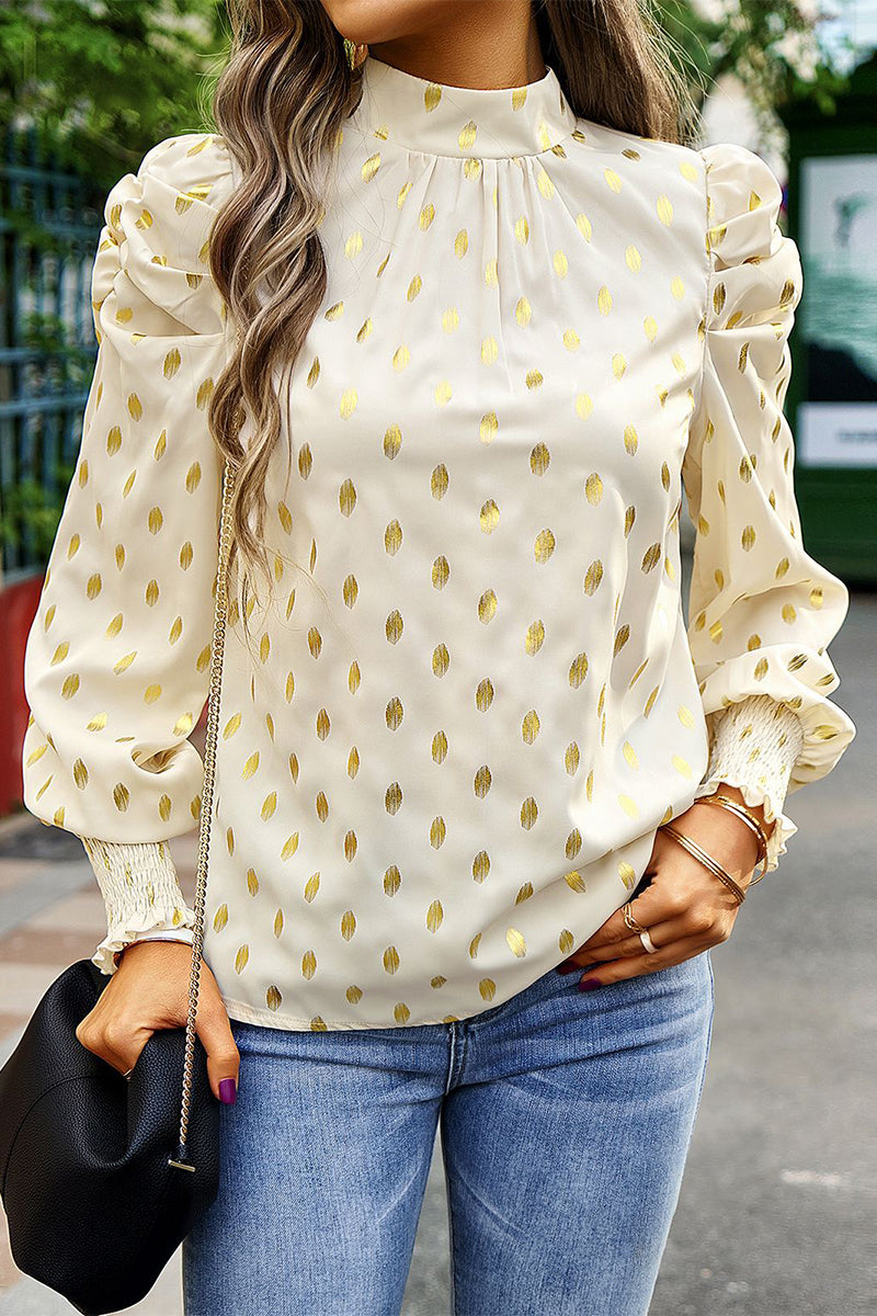 Heidi-Mode | Elegante Polka Dot Falten Halb A Rollkragen Tops