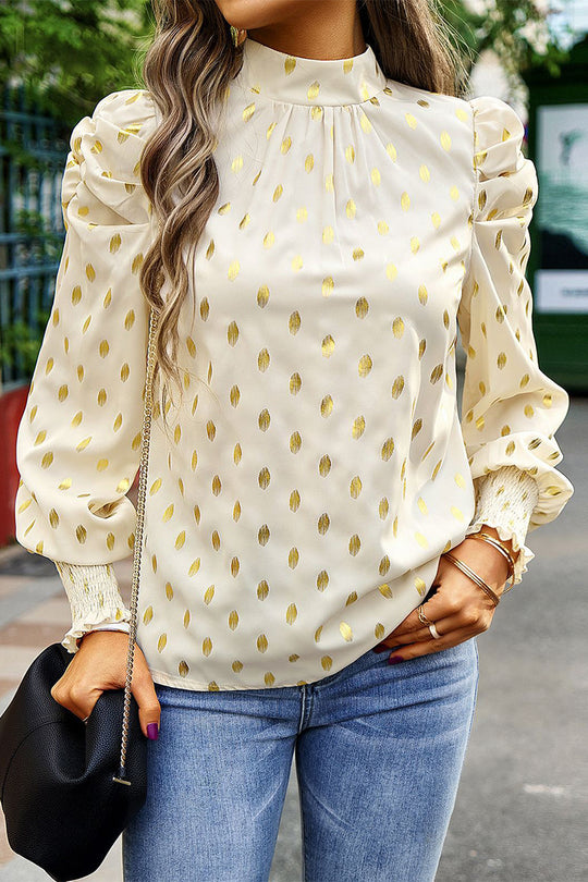 Heidi-Mode | Elegante Polka Dot Falten Halb A Rollkragen Tops