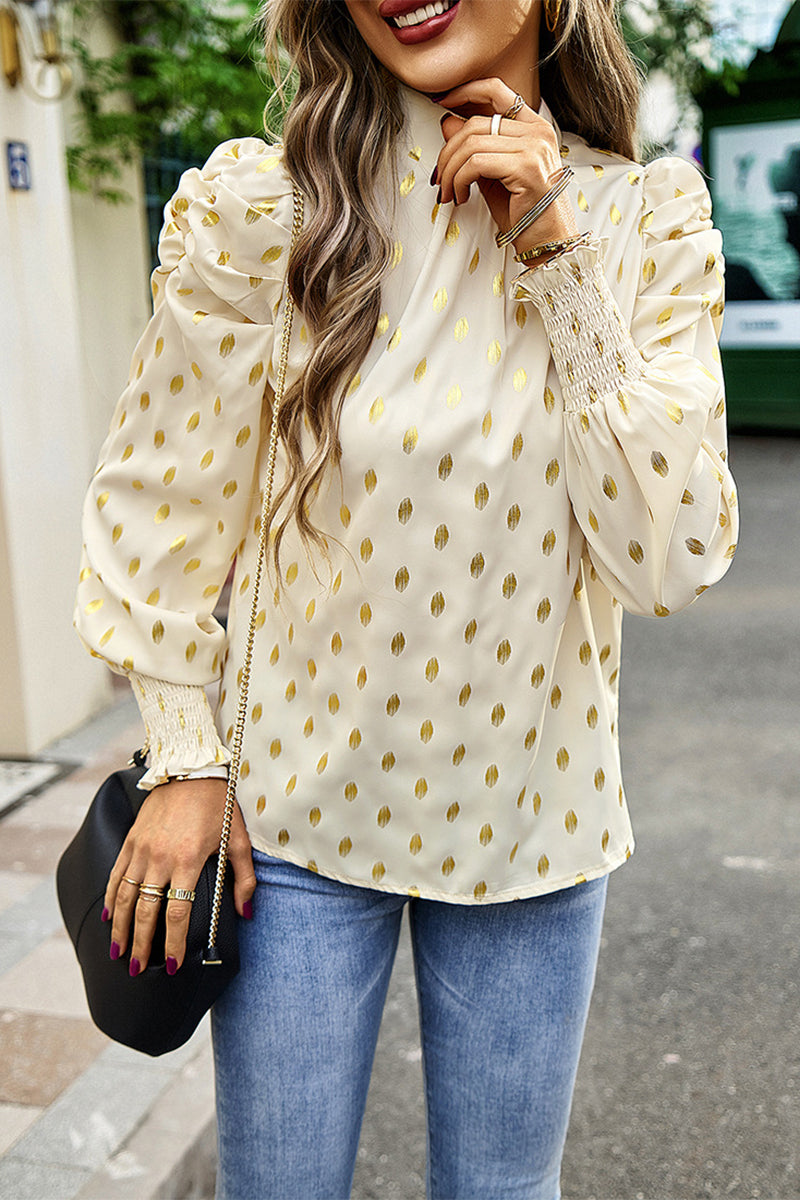 Heidi-Mode | Elegante Polka Dot Falten Halb A Rollkragen Tops