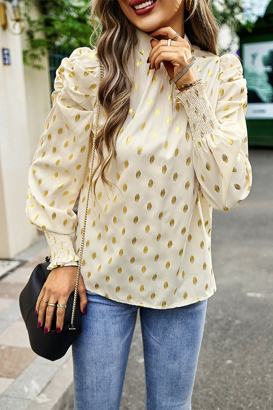 Heidi-Mode | Elegante Polka Dot Falten Halb A Rollkragen Tops