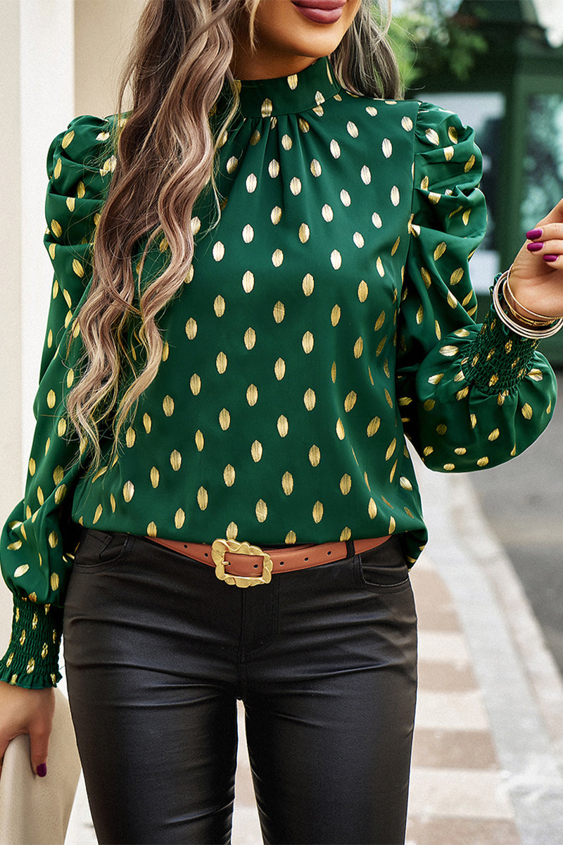 Heidi-Mode | Elegante Polka Dot Falten Halb A Rollkragen Tops