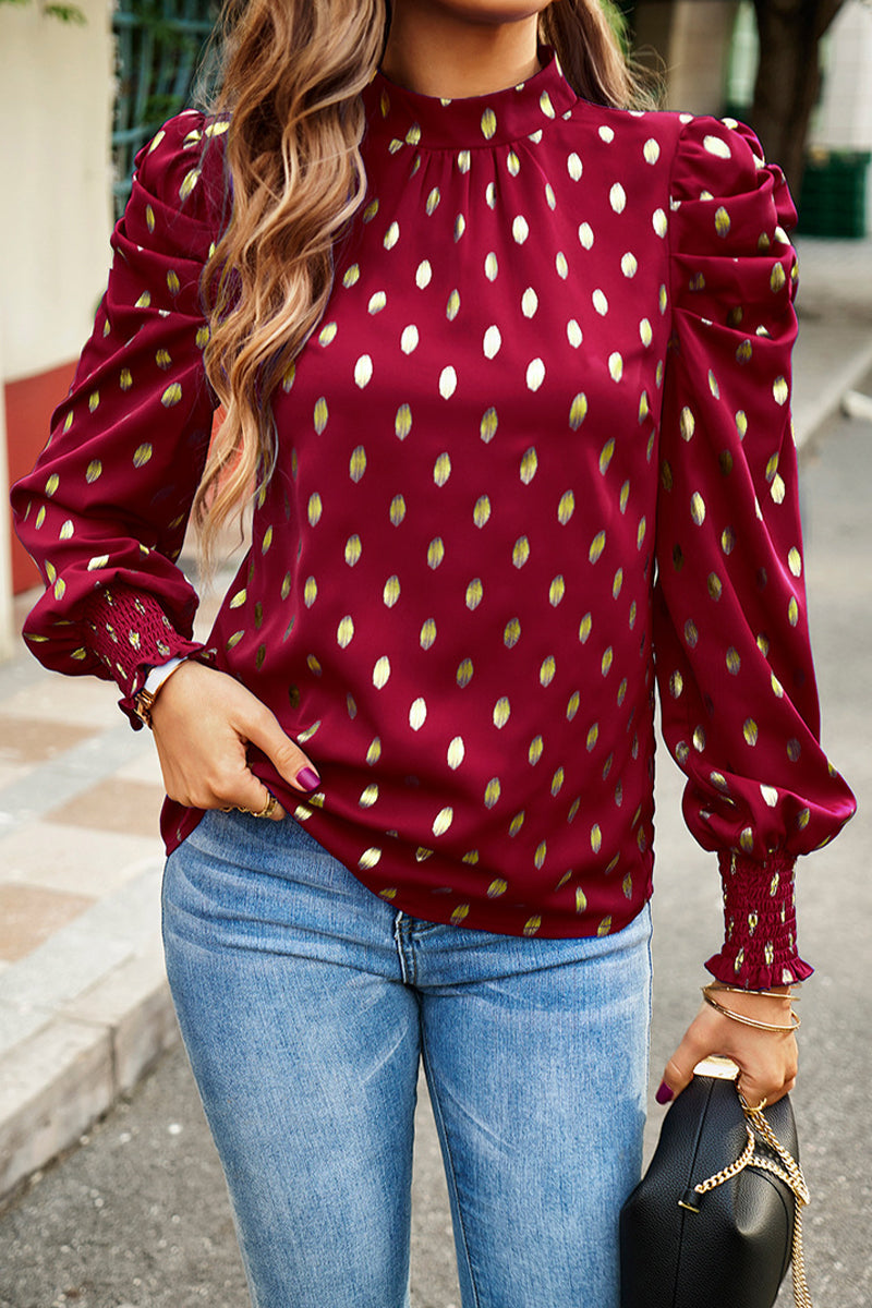 Heidi-Mode | Elegante Polka Dot Falten Halb A Rollkragen Tops