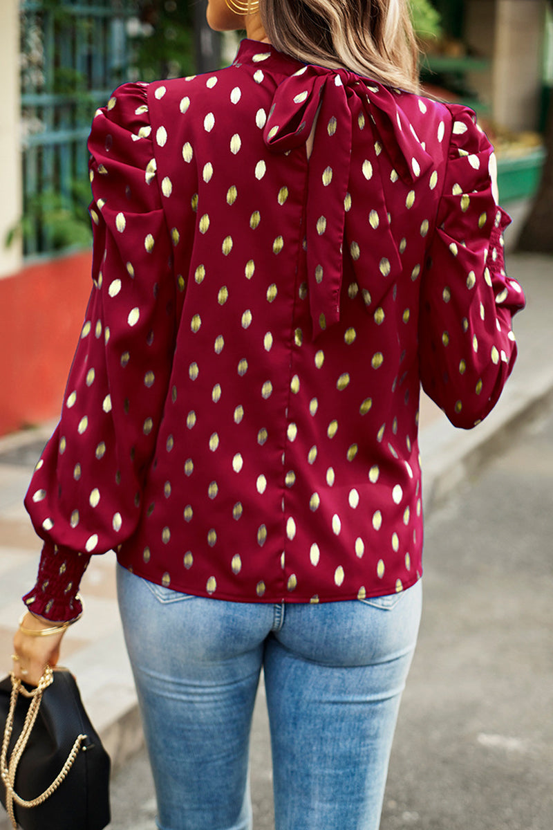 Heidi-Mode | Elegante Polka Dot Falten Halb A Rollkragen Tops