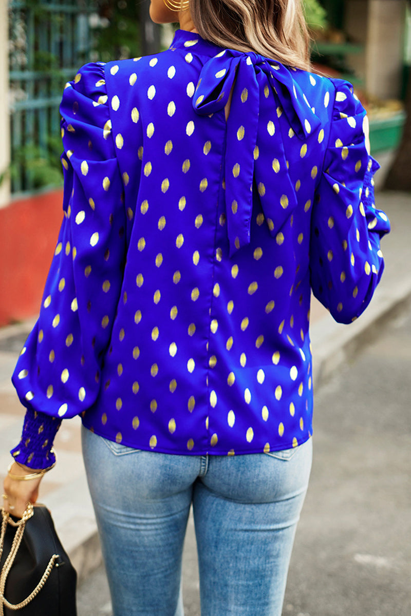 Heidi-Mode | Elegante Polka Dot Falten Halb A Rollkragen Tops