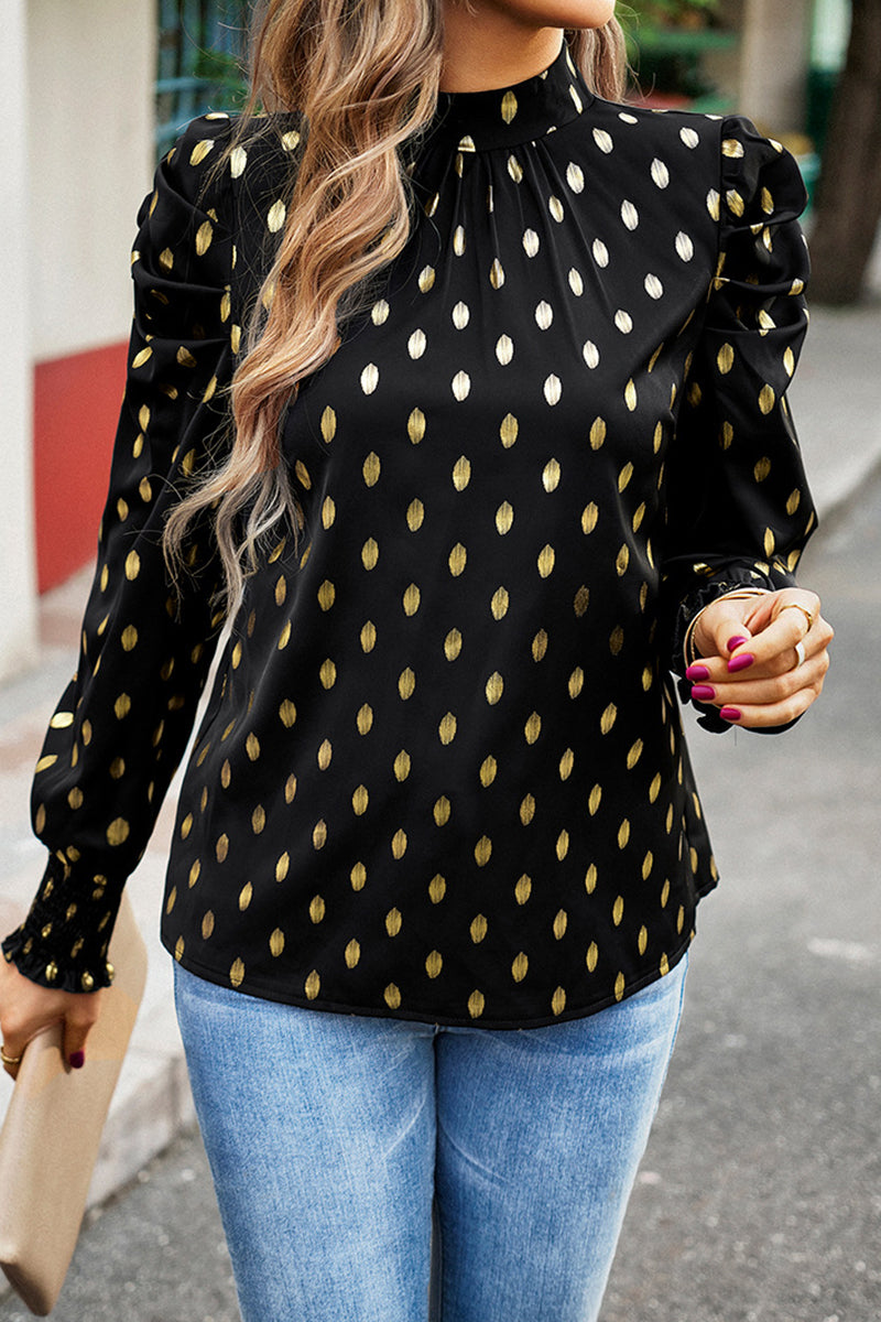 Heidi-Mode | Elegante Polka Dot Falten Halb A Rollkragen Tops
