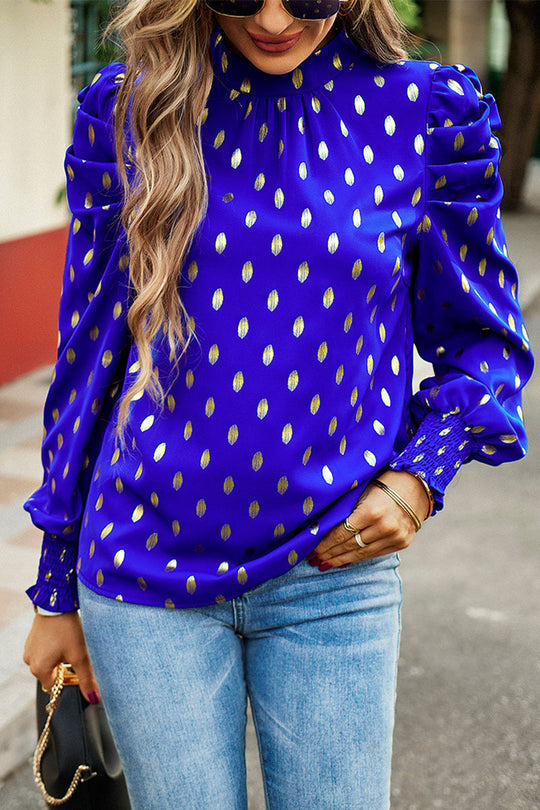 Heidi-Mode | Elegante Polka Dot Falten Halb A Rollkragen Tops