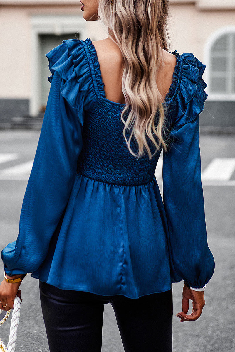 Heidi-Mode | Süß Elegant Fest Gelegt Schnüren Saum Quadrat Kragen Tops