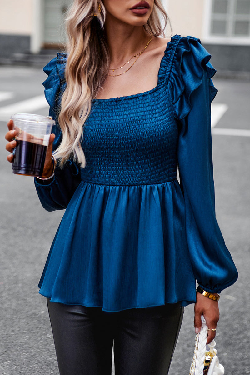 Heidi-Mode | Süß Elegant Fest Gelegt Schnüren Saum Quadrat Kragen Tops