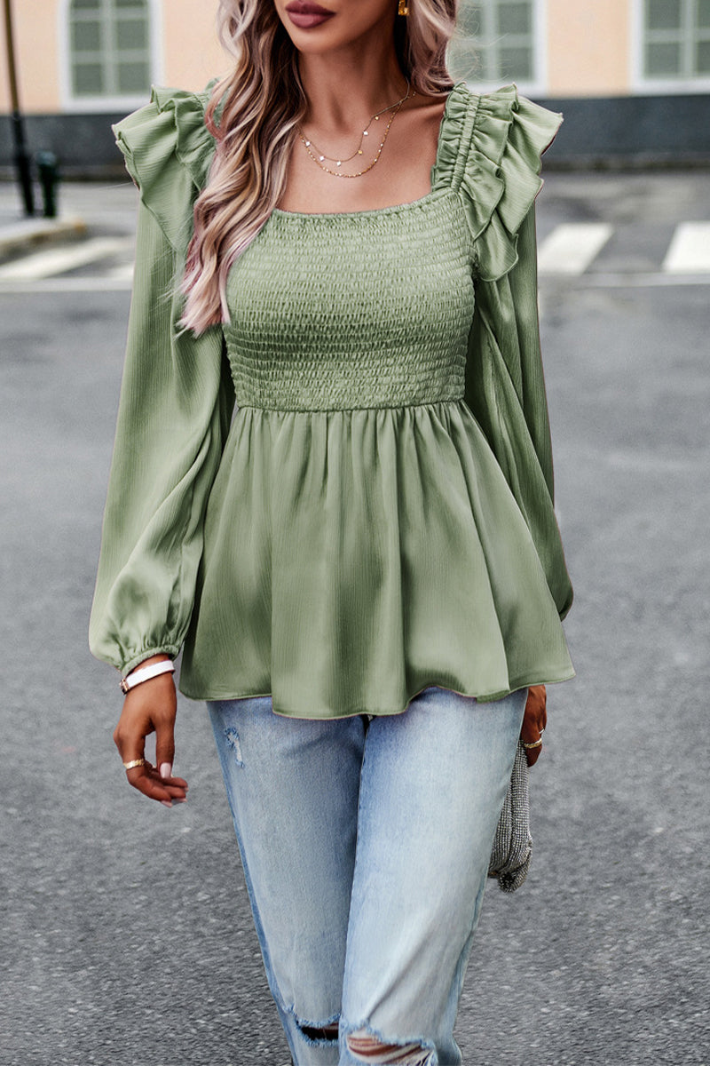 Heidi-Mode | Süß Elegant Fest Gelegt Schnüren Saum Quadrat Kragen Tops