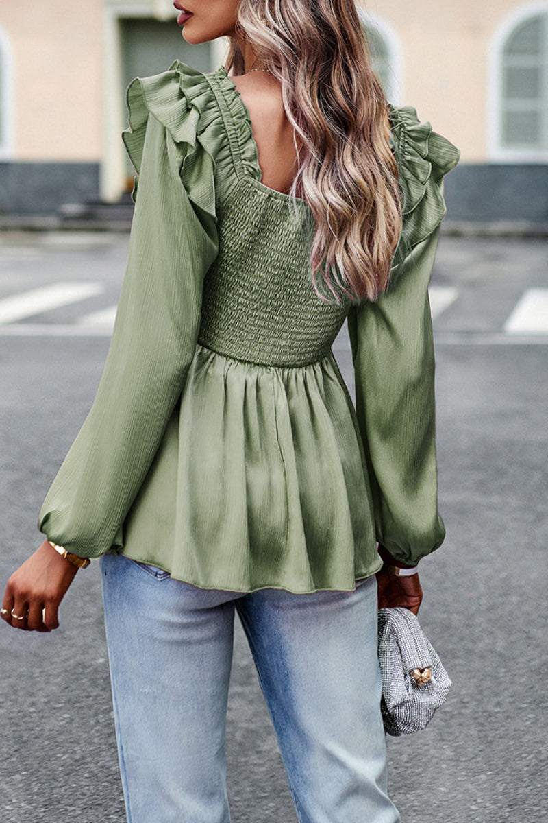 Heidi-Mode | Süß Elegant Fest Gelegt Schnüren Saum Quadrat Kragen Tops