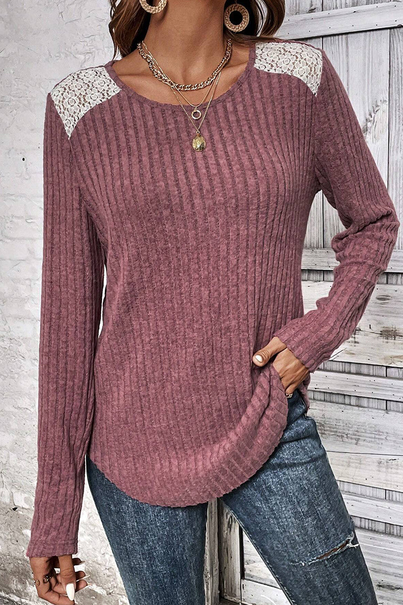 Heidi-Mode | Lässig Einfarbig Spitze O-Hals Tops - 5 Farben