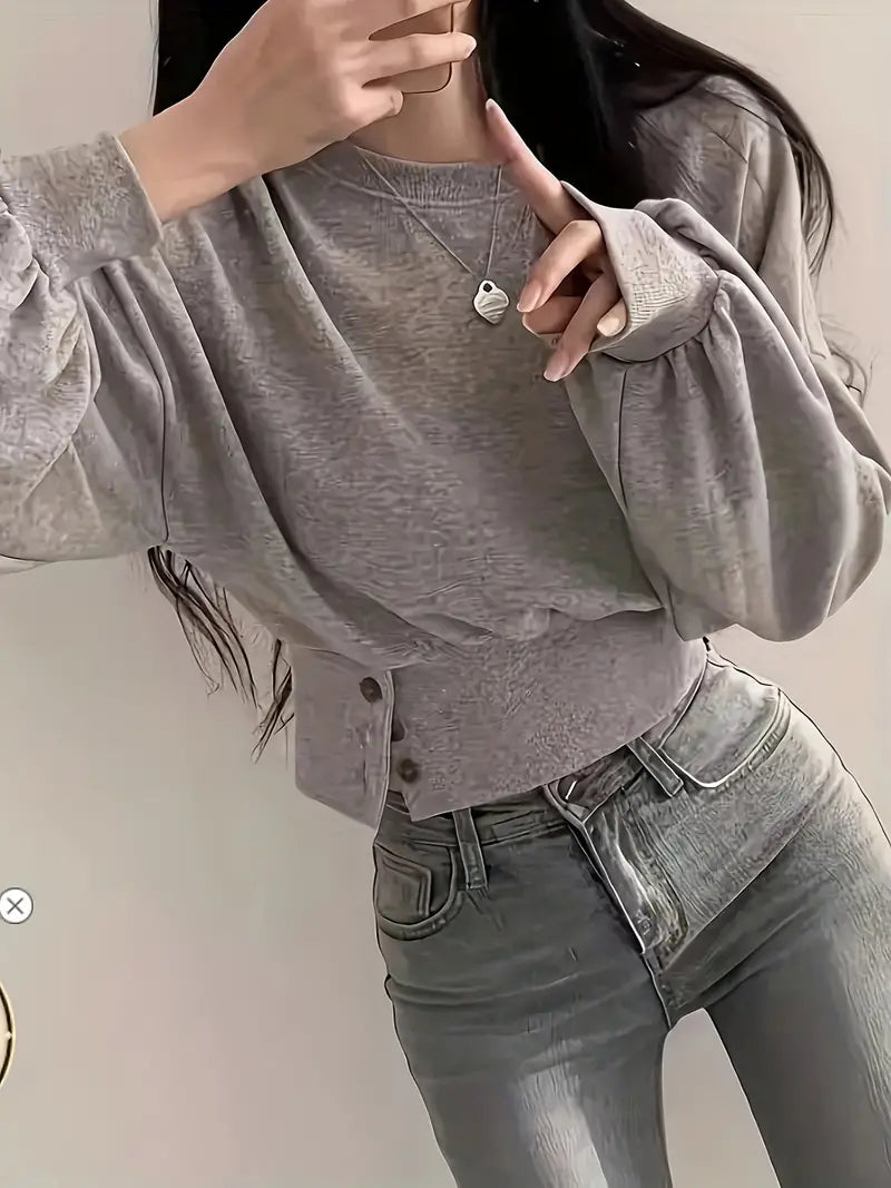 Heidi-Mode | Stylische Gekürzte Ballonärmel Pullover