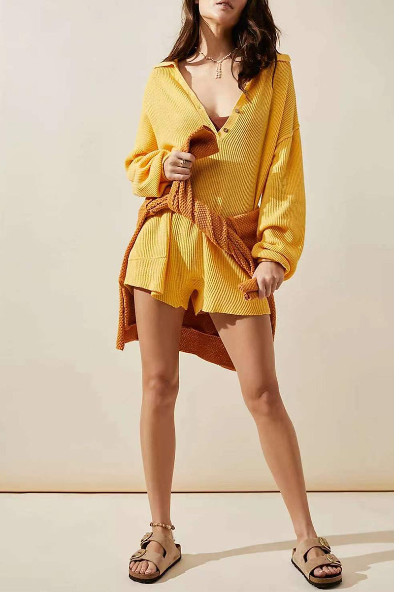 Heidi-Mode | Casual Einfachheit Solide Knöpfe V-Hals Lose Playsuits