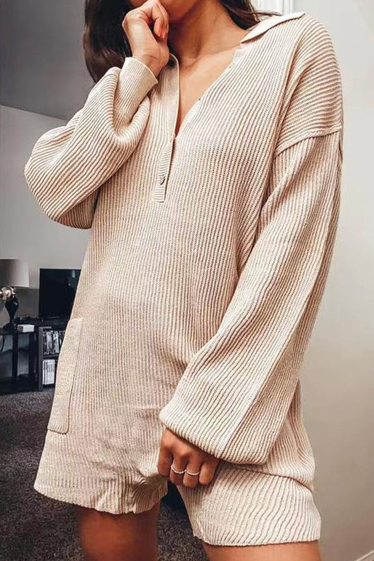 Heidi-Mode | Casual Einfachheit Solide Knöpfe V-Hals Lose Playsuits