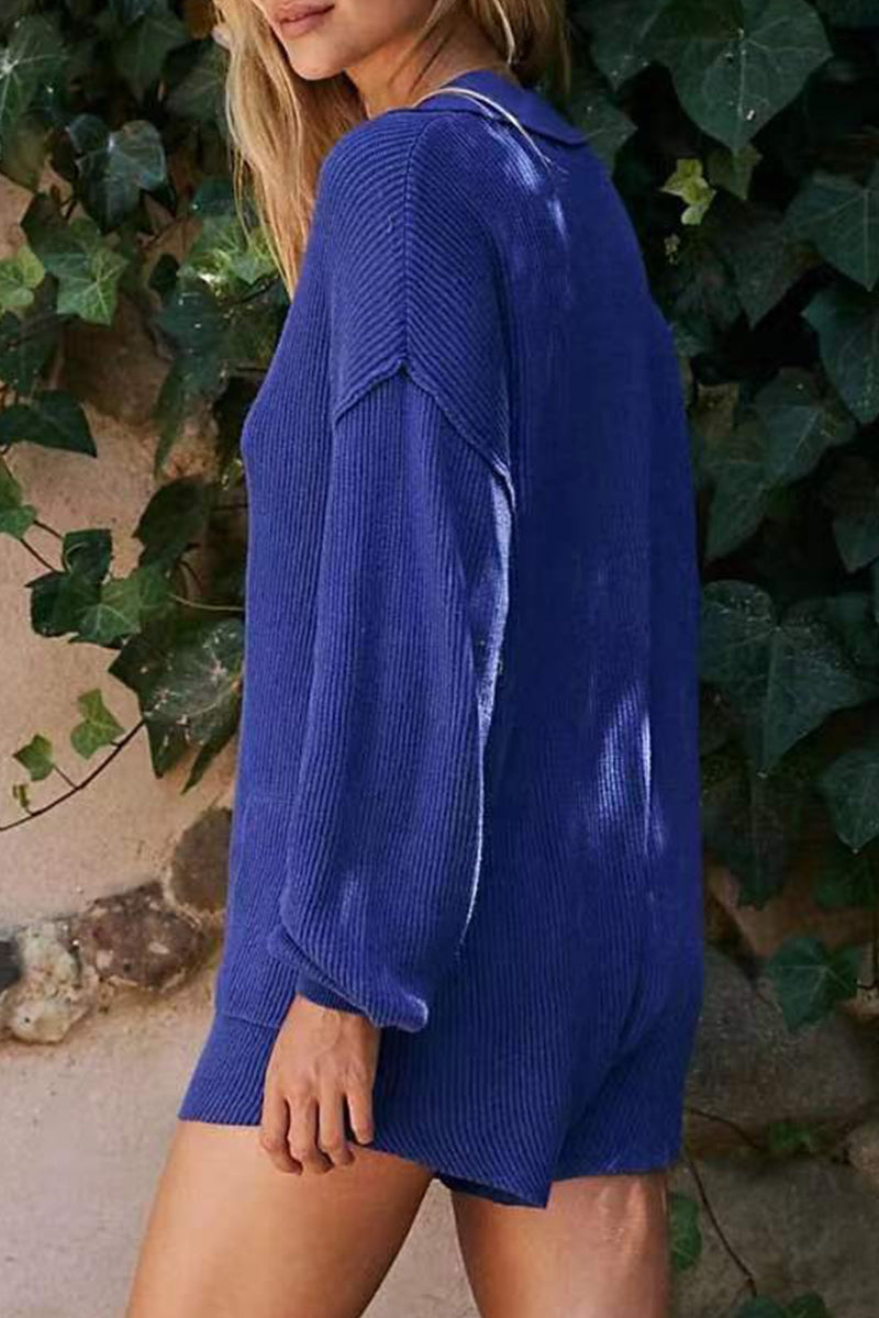 Heidi-Mode | Casual Einfachheit Solide Knöpfe V-Hals Lose Playsuits
