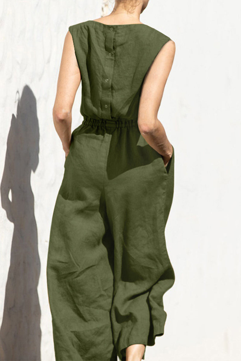 Heidi-Mode | Lässige Einfachheit Einfarbige Taschen Oausschnitt Lose Jumpsuits