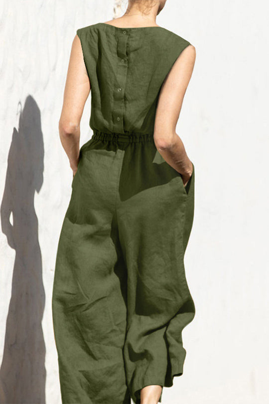 Heidi-Mode | Lässige Einfachheit Einfarbige Taschen Oausschnitt Lose Jumpsuits