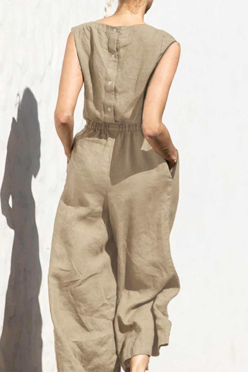 Heidi-Mode | Lässige Einfachheit Einfarbige Taschen Oausschnitt Lose Jumpsuits