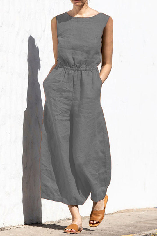 Heidi-Mode | Lässige Einfachheit Einfarbige Taschen Oausschnitt Lose Jumpsuits