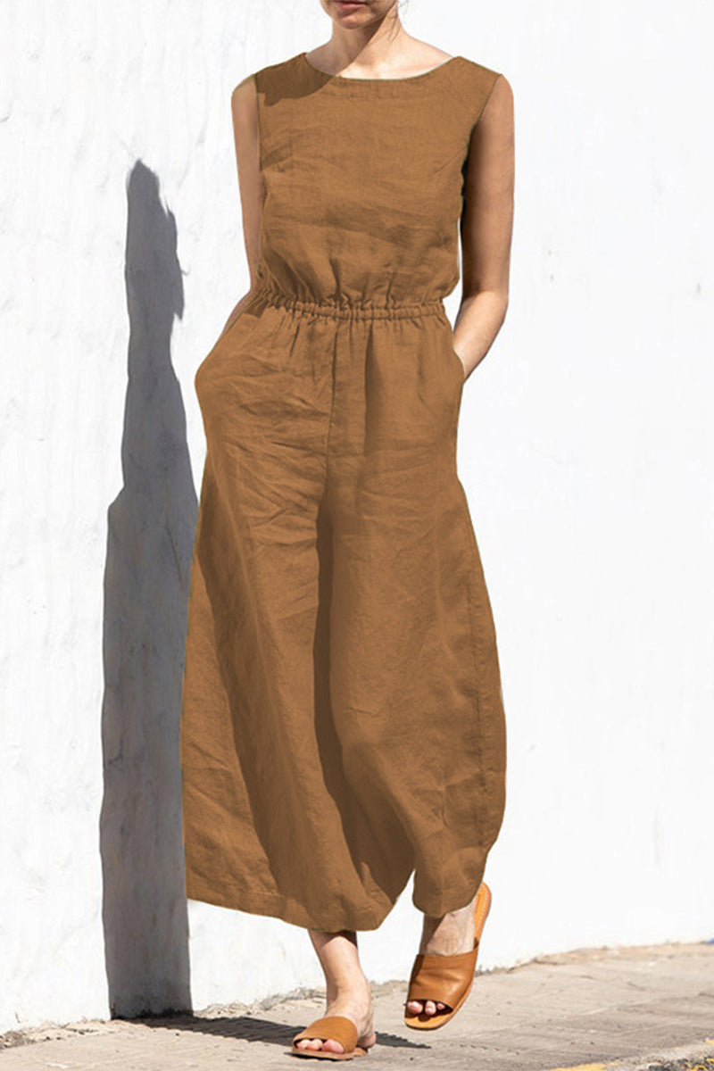 Heidi-Mode | Lässige Einfachheit Einfarbige Taschen Oausschnitt Lose Jumpsuits