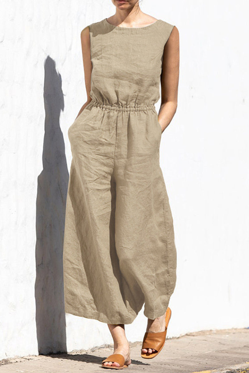 Heidi-Mode | Lässige Einfachheit Einfarbige Taschen Oausschnitt Lose Jumpsuits