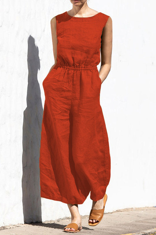Heidi-Mode | Lässige Einfachheit Einfarbige Taschen Oausschnitt Lose Jumpsuits