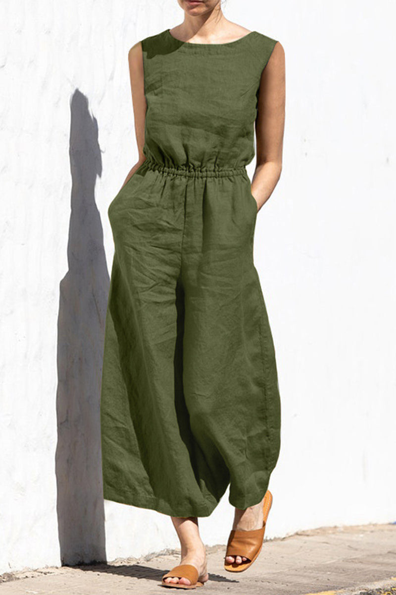 Heidi-Mode | Lässige Einfachheit Einfarbige Taschen Oausschnitt Lose Jumpsuits