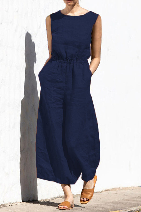 Heidi-Mode | Lässige Einfachheit Einfarbige Taschen Oausschnitt Lose Jumpsuits