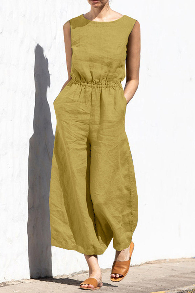 Heidi-Mode | Lässige Einfachheit Einfarbige Taschen Oausschnitt Lose Jumpsuits