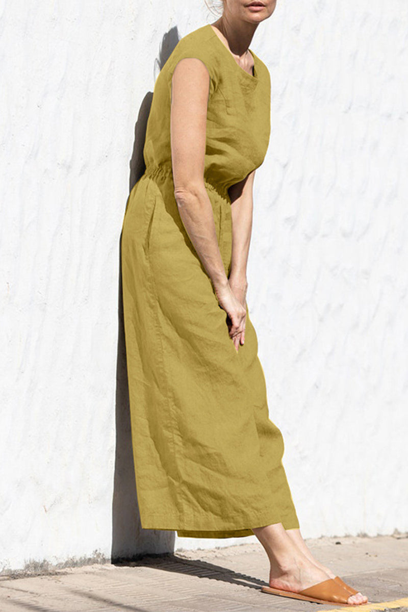 Heidi-Mode | Lässige Einfachheit Einfarbige Taschen Oausschnitt Lose Jumpsuits