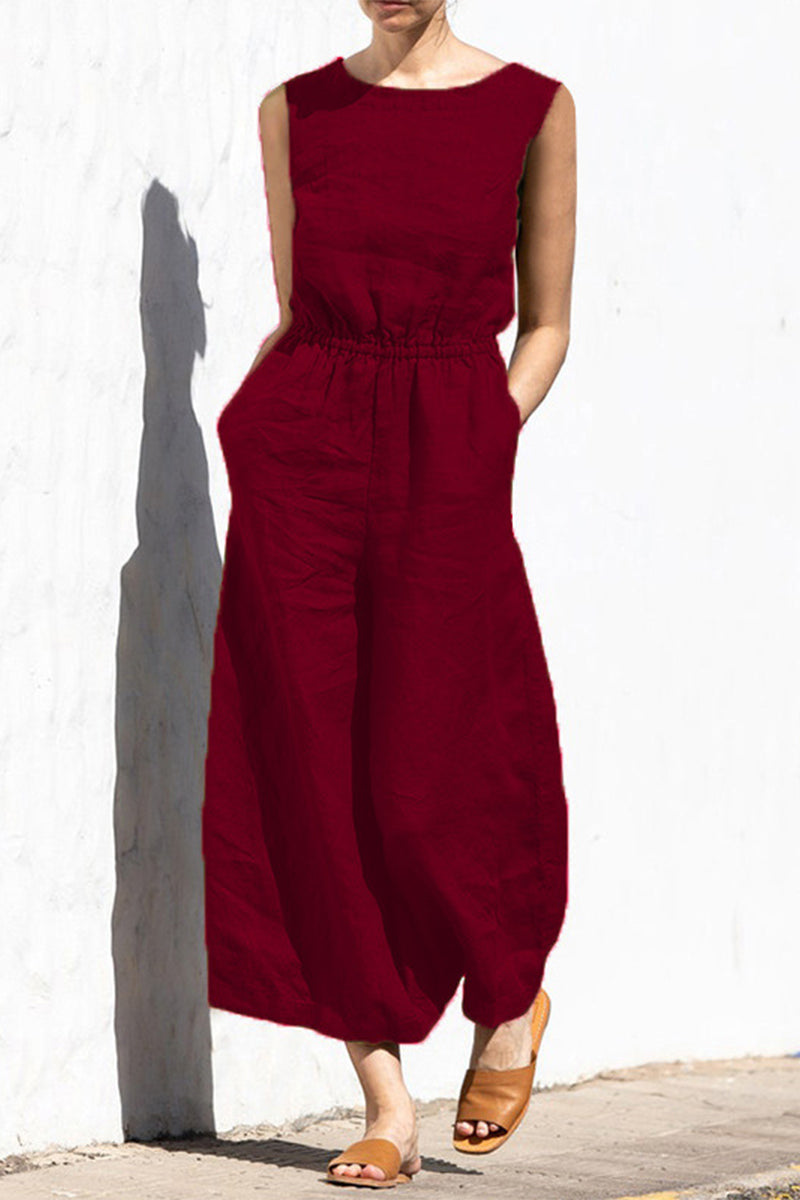 Heidi-Mode | Lässige Einfachheit Einfarbige Taschen Oausschnitt Lose Jumpsuits