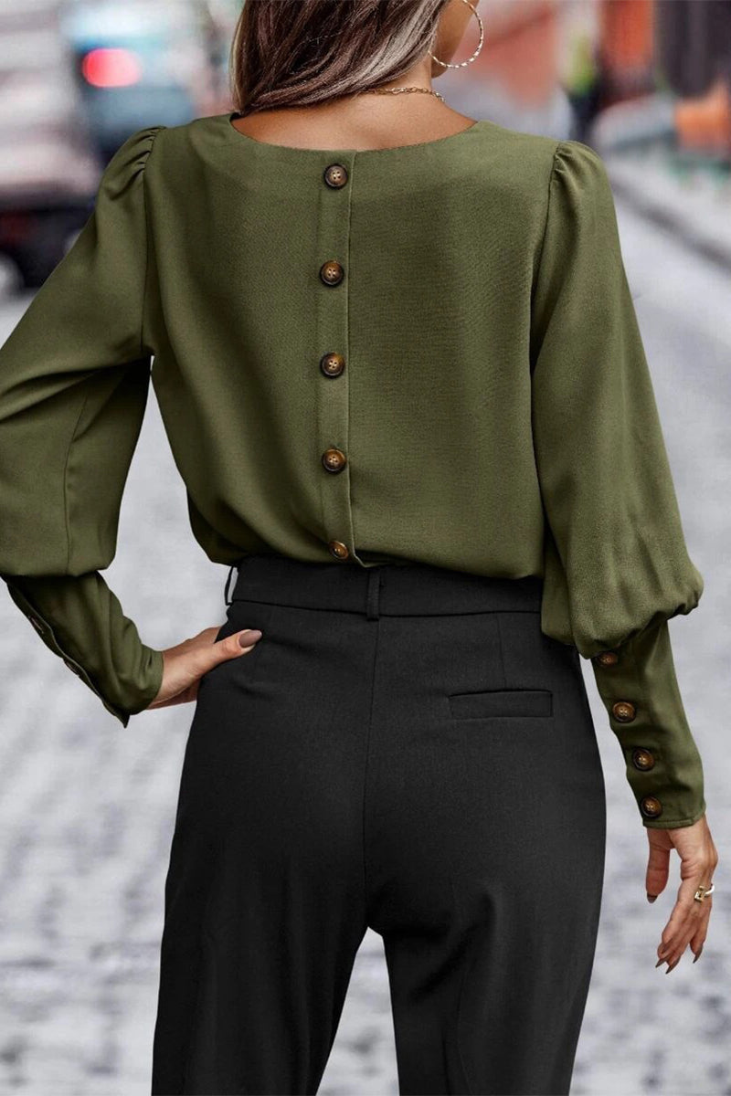 Heidi-Mode | Elegante Einfarbige Knöpfe O-Hals Tops