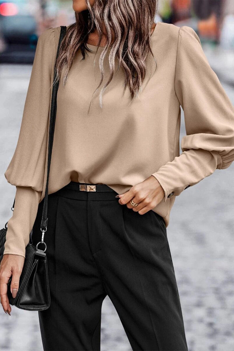 Heidi-Mode | Elegante Einfarbige Knöpfe O-Hals Tops