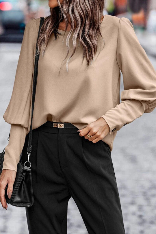 Heidi-Mode | Elegante Einfarbige Knöpfe O-Hals Tops