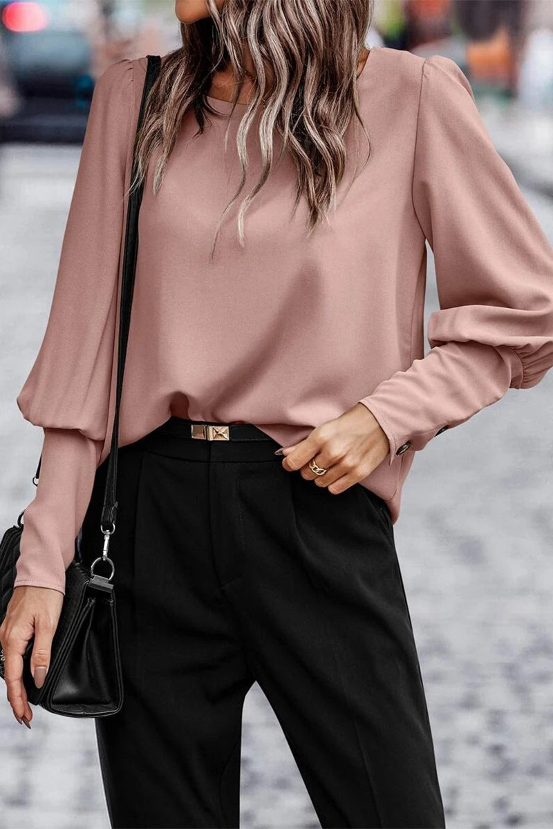 Heidi-Mode | Elegante Einfarbige Knöpfe O-Hals Tops