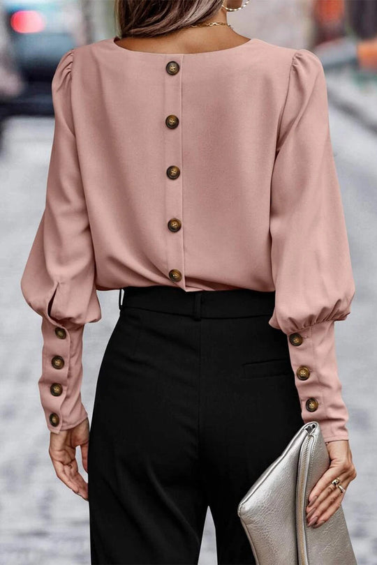 Heidi-Mode | Elegante Einfarbige Knöpfe O-Hals Tops