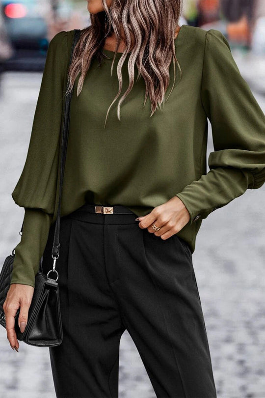 Heidi-Mode | Elegante Einfarbige Knöpfe O-Hals Tops