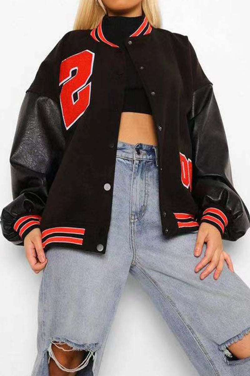 Heidi-Mode | Street Letter Bestickte O-Hals Oberbekleidung