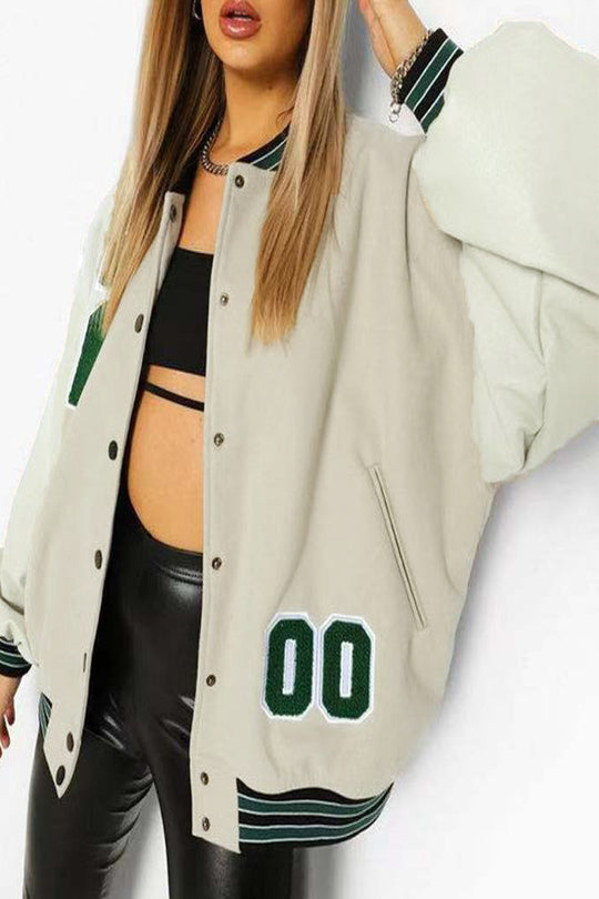 Heidi-Mode | Street Letter Bestickte O-Hals Oberbekleidung