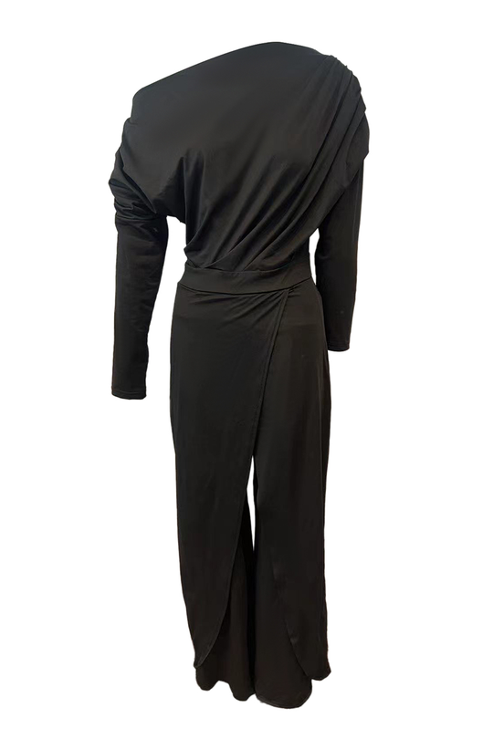 Heidi-Mode | British Style Solide Rückenlos Asymmetrischer Schräger Kragen Reguläre Jumpsuits - 3 Farben