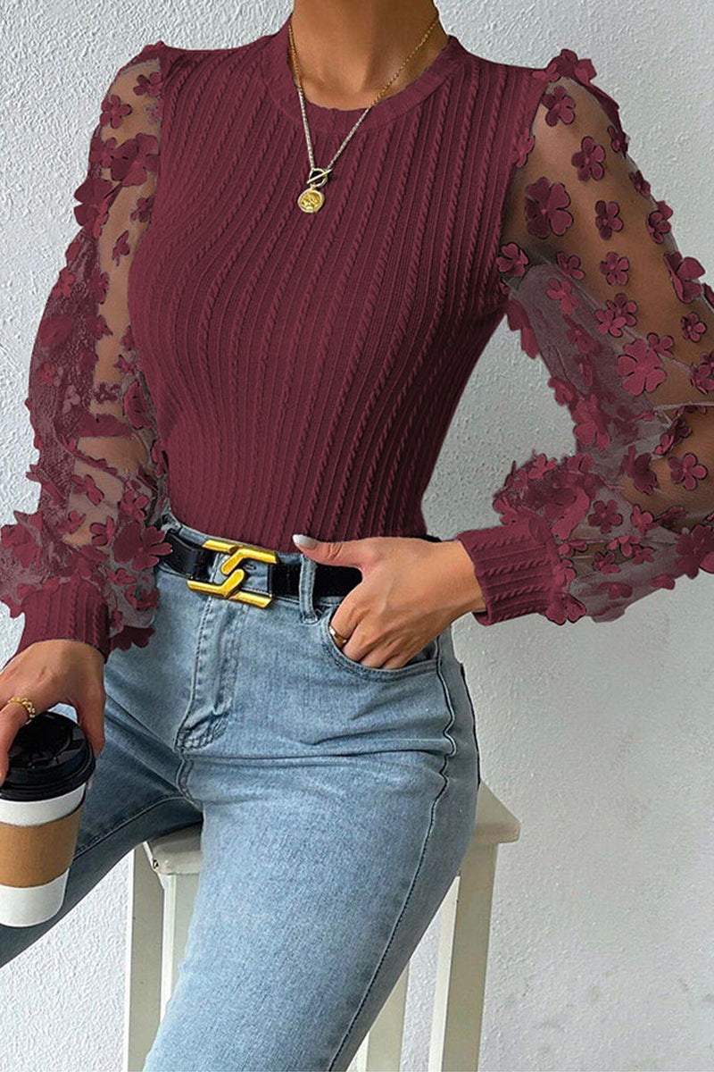 Heidi-Mode | Elegante Einfarbige Patchwork Rundhalstopps - 6 Farben