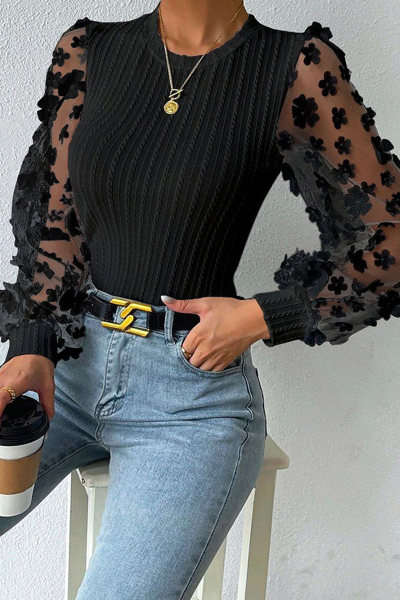 Heidi-Mode | Elegante Einfarbige Patchwork Rundhalstopps - 6 Farben