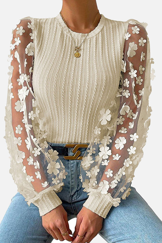 Heidi-Mode | Elegante Einfarbige Patchwork Rundhalstopps - 6 Farben
