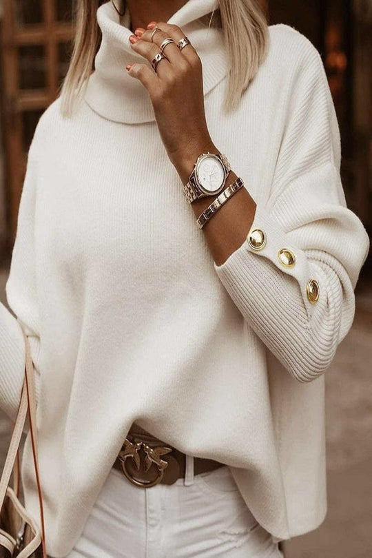Heidi-Mode | Lässige Einfarbige Knopf Rollkragenpullover - 3 Farben