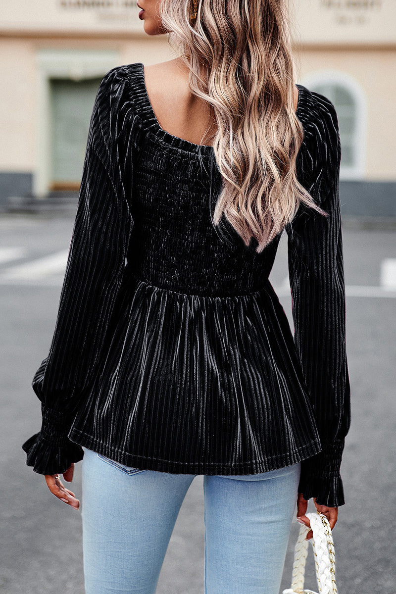 Heidi-Mode | Elegante Einfarbige Faltige Quadratischer Kragen Tops - 4 Farben
