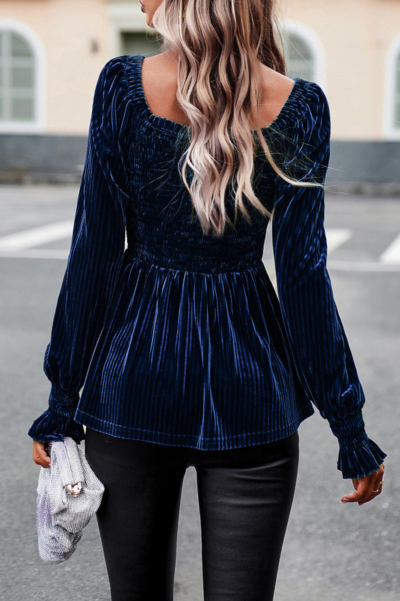 Heidi-Mode | Elegante Einfarbige Faltige Quadratischer Kragen Tops - 4 Farben