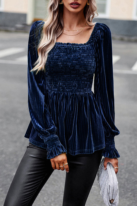 Heidi-Mode | Elegante Einfarbige Faltige Quadratischer Kragen Tops - 4 Farben