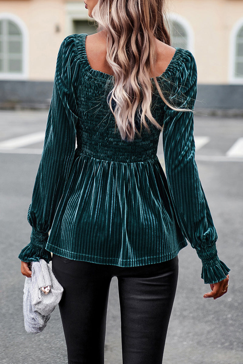 Heidi-Mode | Elegante Einfarbige Faltige Quadratischer Kragen Tops - 4 Farben