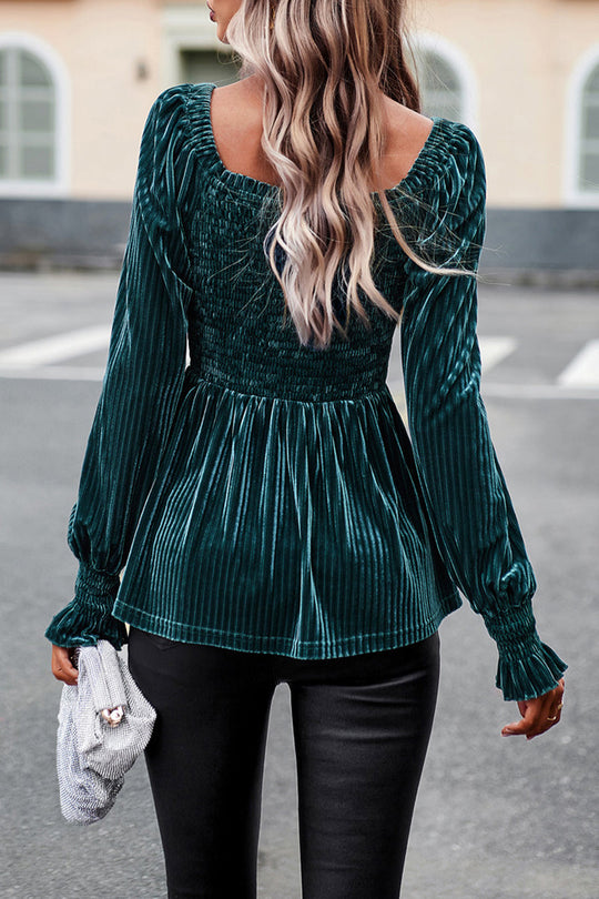 Heidi-Mode | Elegante Einfarbige Faltige Quadratischer Kragen Tops - 4 Farben