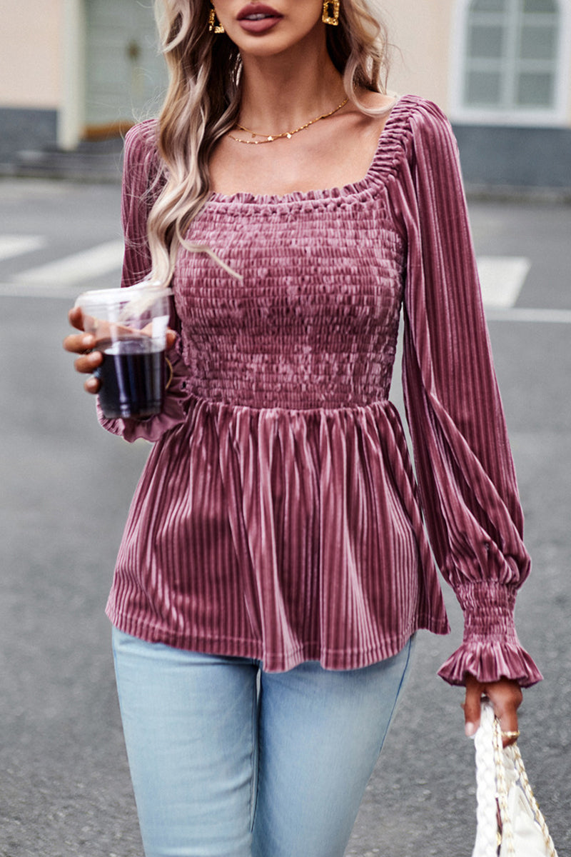 Heidi-Mode | Elegante Einfarbige Faltige Quadratischer Kragen Tops - 4 Farben